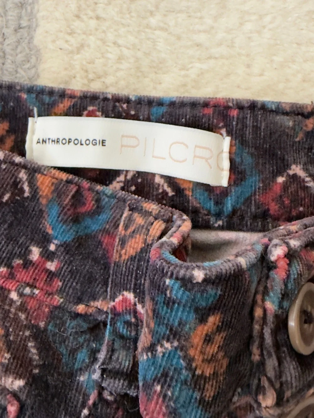 Anthropologie Pilcro Rust Tribal Corduroy Hi Rise Skinny Button Pants Sz 29